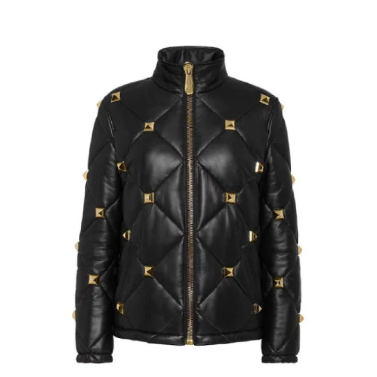 Women Luxury Black leather Bomber Jacket Striped Jacket Polka Dot Jacket Floral Jacket
