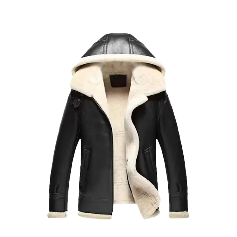 Women's Black Bomber B3 RAF Aviator Real Leather Jacket Satin Fabric Silk Fabric Chiffon Fabric