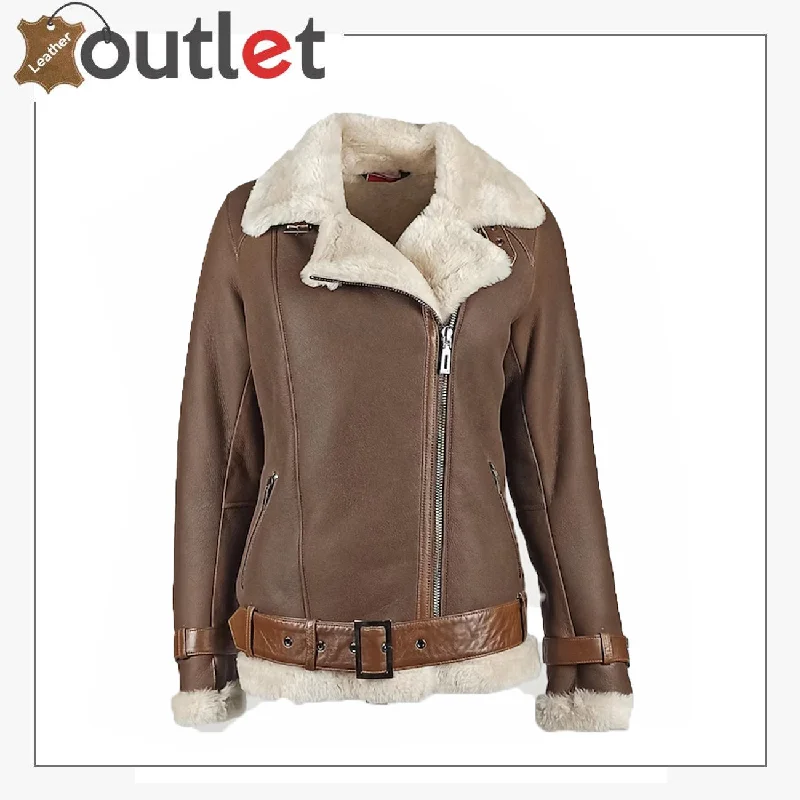 Womens Genuine Shearling Jacket Trench Coat Raincoat Waterproof Jacket