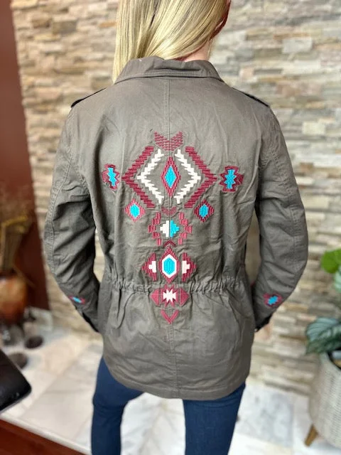 Women's Utility jacket w/cinch waist - (CS19311) Mesh Jacket Canvas Jacket Denim Jacket