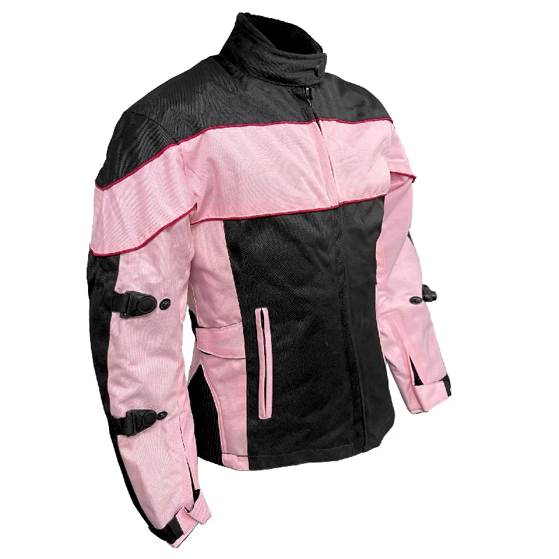 Xelement CF562 Pink Black Motorcycle Jacket For Women - Ladies Pink Black Tri-Tex Coat With Armor Protection Fleece Fabric Down Fabric Feather Fabric