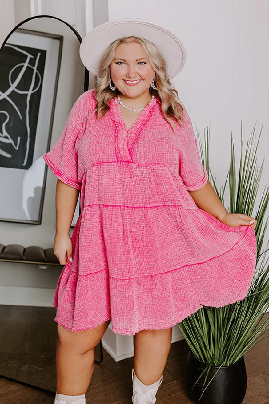 Across The World Mineral Wash Mini Dress In Pink Curves Comfortable Zip-Up Mini Dress