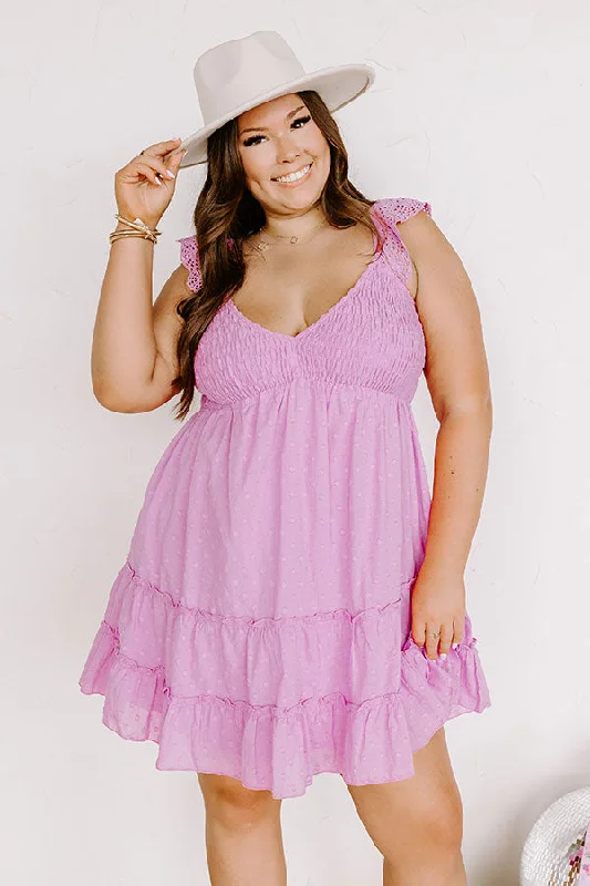 Adventure Seeker Smocked Mini Dress In Lavender Curves Classic Floral Mini Dress
