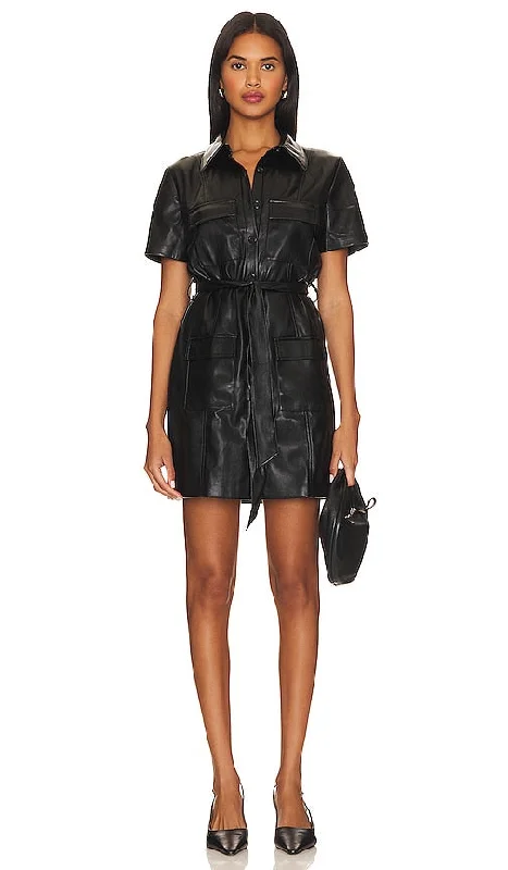 Amanda Uprichard Short Sleeve Greyson Mini Dress in Black Trendy Denim Mini Dress