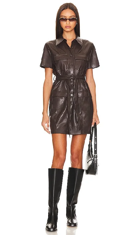 Amanda Uprichard Short Sleeve Greyson Mini Dress in Brown Fashionable Mini Dress with Pockets