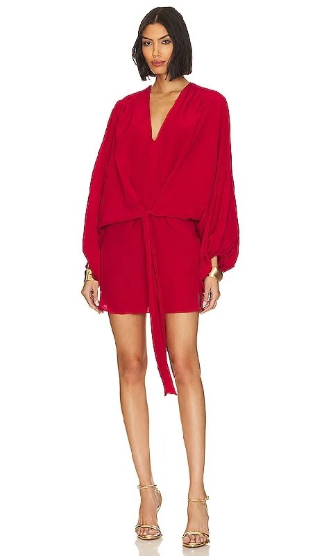 Azeeza Calla Mini Dress in Red Trendy Denim Mini Dress
