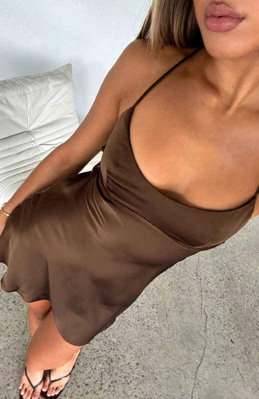 Call Me When You Want Mini Dress Chocolate Elegant Velvet Mini Dress