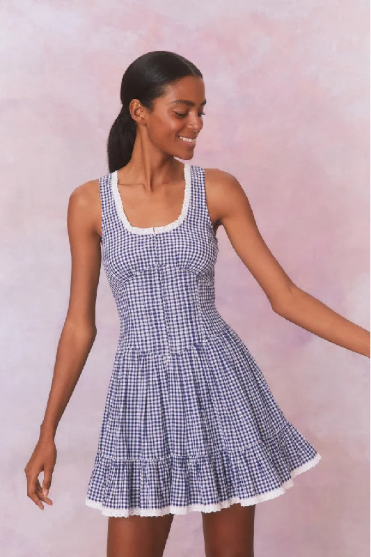 Ceronne Gingham Cotton Mini Dress-NAUTICAL TWILIGHT Comfortable Bodycon Mini Dress