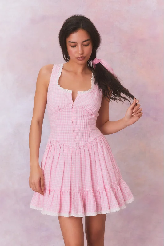 Ceronne Gingham Cotton Mini Dress Elegant Tulle Mini Dress