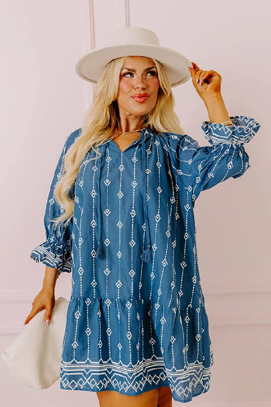 Charleston Stroll Embroidered Mini Dress in Riverside Curves Elegant Off-Shoulder Dress Mini