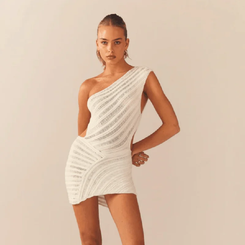 Dante Knit One Shoulder Mini Dress Casual V-Neck Mini Dress
