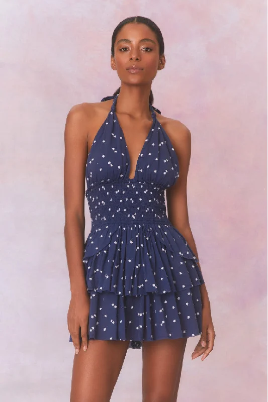Deanna Star Print Cotton Halter Mini Dress-NAVY NIGHTFALL Cozy Jersey Mini Dress