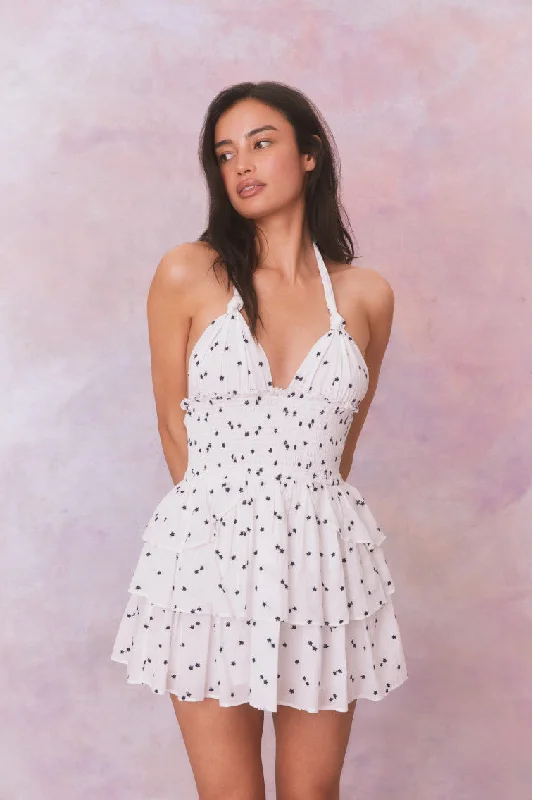 Deanna Star Print Cotton Halter Mini Dress Casual High-Waist Mini Dress
