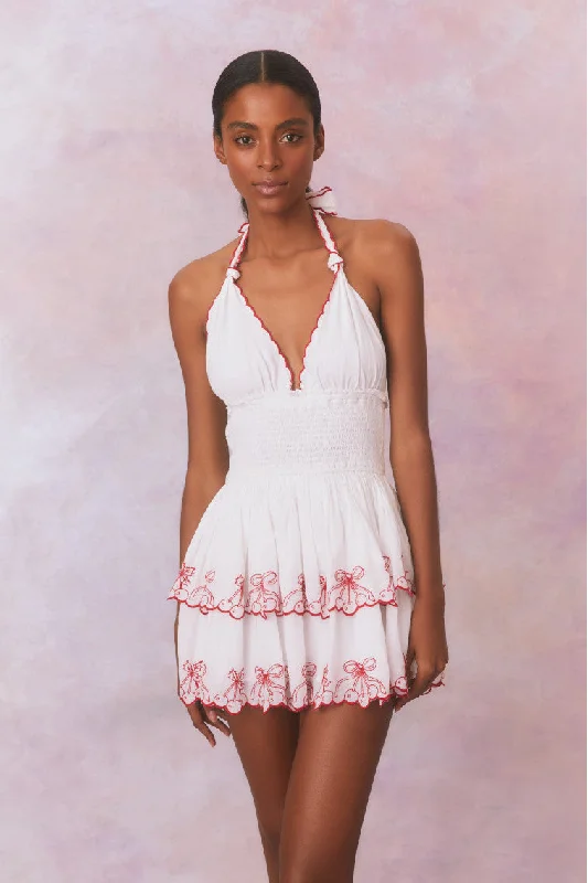 Dormina Cherry Embroidered Cotton Mini Dress Cozy A-Line Mini Dress