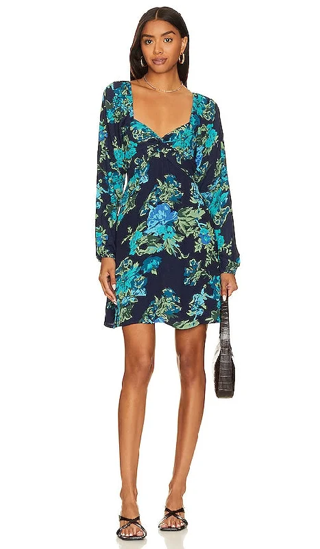 FAITHFULL THE BRAND Amias Mini Dress in Navy Comfortable Ruffle Mini Dress