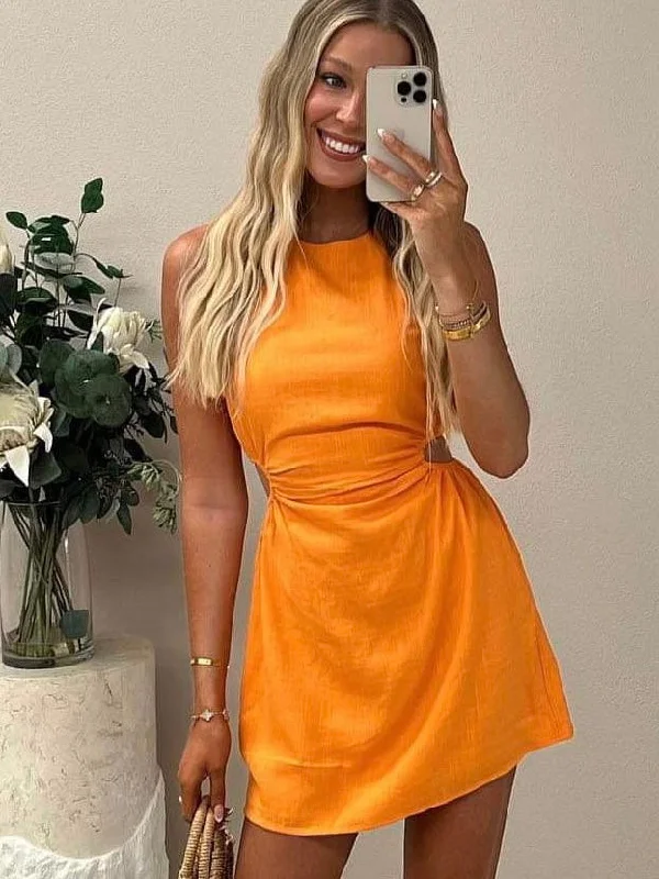 FARROW MINI DRESS-ORANGE Comfortable Smocked Mini Dress