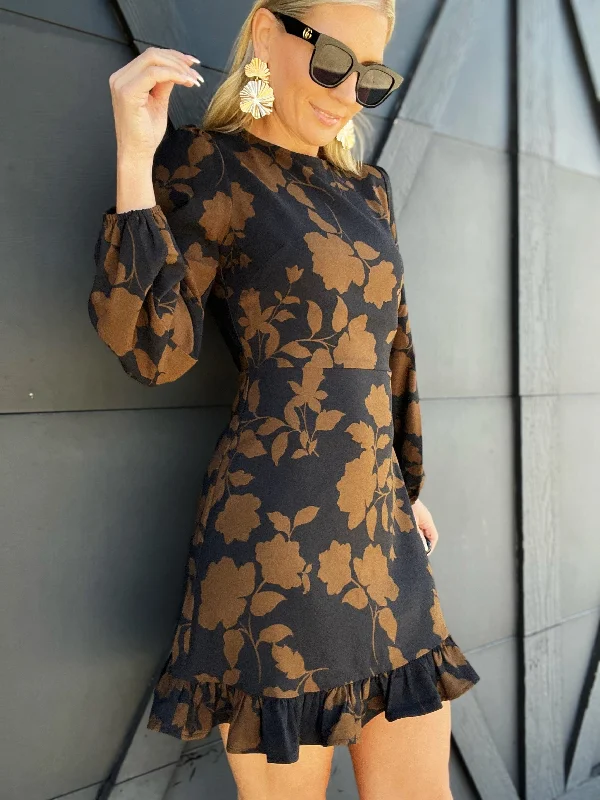 Flounce Ruffle Mini Dress-Toffee Trendy Crossover Mini Dress