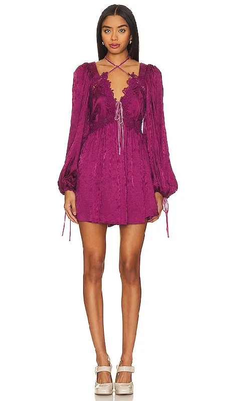 For Love & Lemons Henley Mini Dress in Purple Elegant Lace Mini Dress