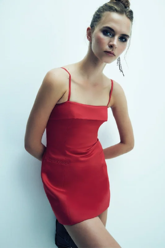Gaia Mini Dress in Fiery Red Cozy Ribbed Mini Dress