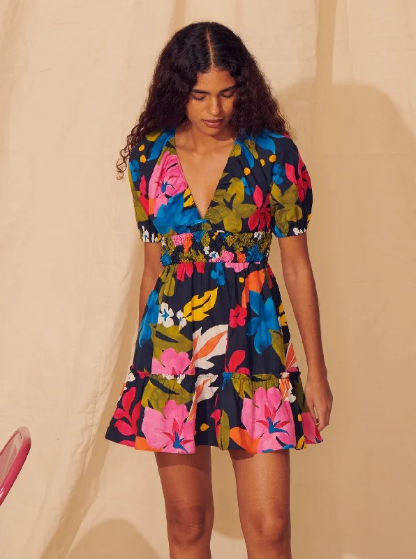 Gracey Hawaiian Hibiscus Print Mini Dress Chic Halter Mini Dress