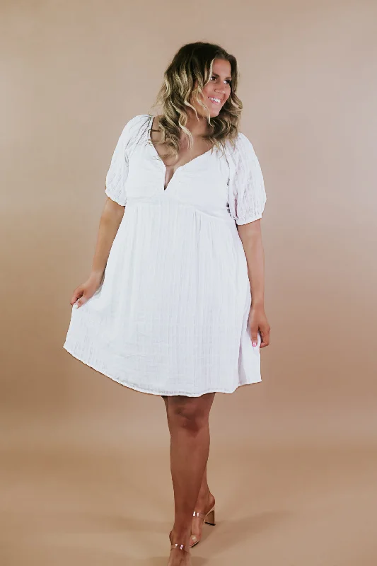 True Beauty Bubble Sleeve Mini Dress, White Stylish Short Sleeve Mini Dress