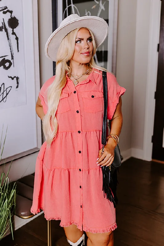 Kaleidoscope Ways Mineral Wash Mini Dress In Coral Curves Classic Floral Print Mini Dress