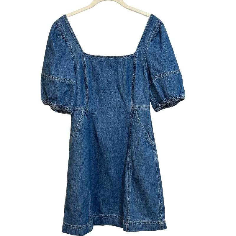 Madewell NEW Blue Square Neck Puff Sleeve Pockets Denim Maisie Mini Dress Size 6 Comfortable Wrap Mini Dress