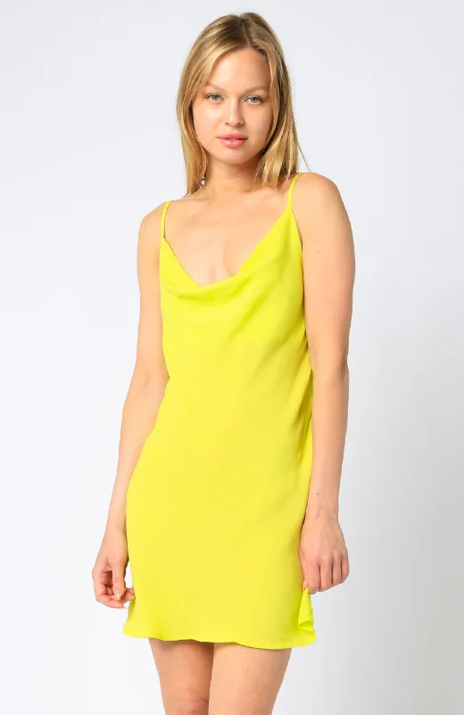 Neon Cowl Neck Mini Dress Chic Puff Sleeve Mini Dress
