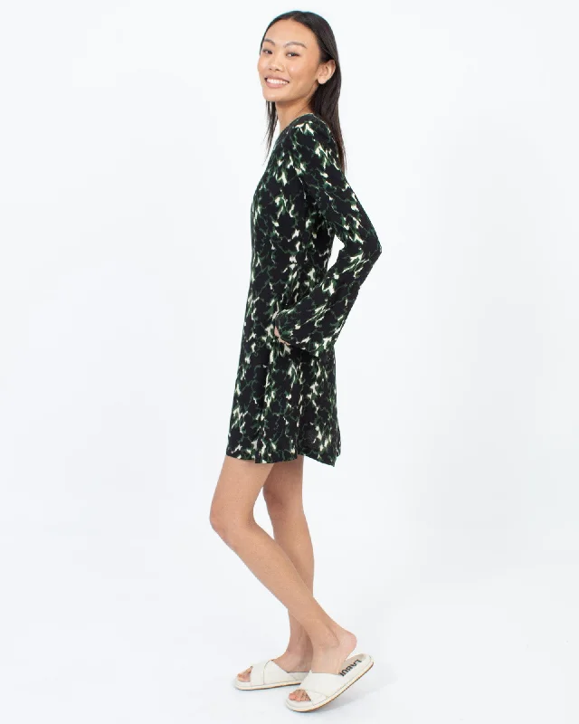 Printed Long Sleeve Mini Dress Chic Mini Dress with V-Neck