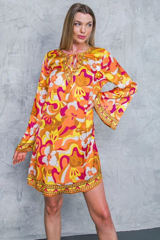 Retro Big Flower Mini Dress Stylish Summer Mini Dress