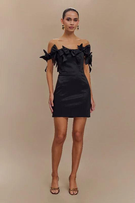 Rose Strapless Bow Mini Dress - Black Elegant Vintage Mini Dress