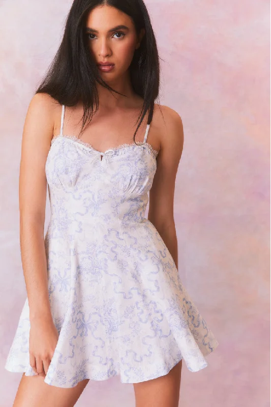 Shai Linen Bow Print Mini Dress Trendy Cut-Out Mini Dress