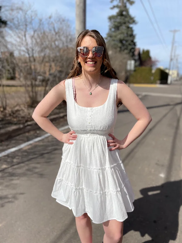 Smocked Waist Ruffle Mini Dress Cozy A-Line Mini Dress