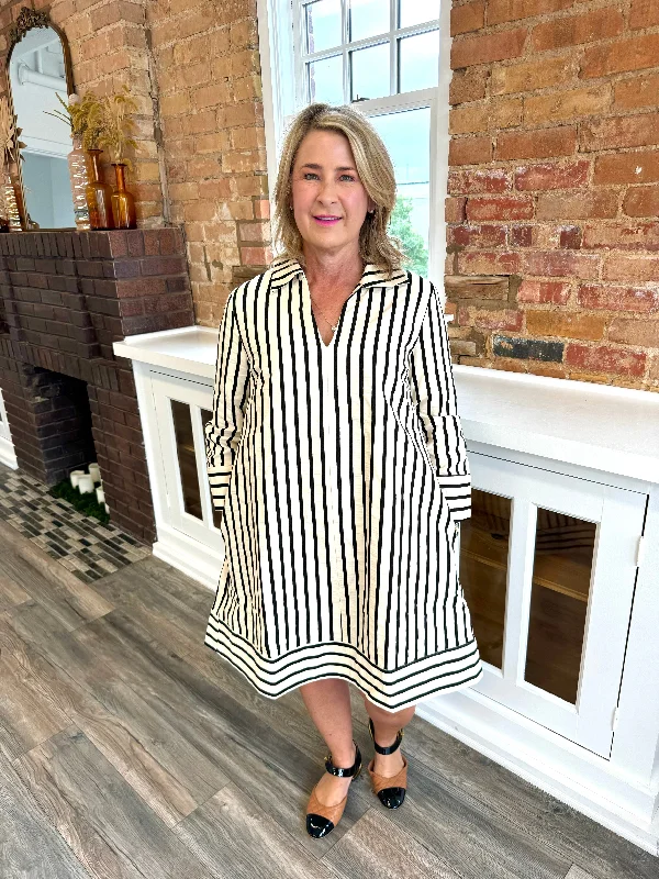 Stripe Collared Mini Dress Classic White Mini Dress