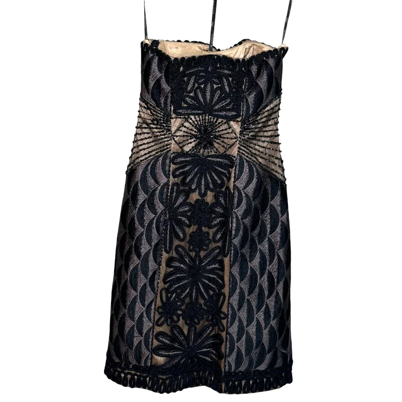 Sue Wong Nocturne Black Strapless Beaded Mini Dress Size 0 Trendy Button-Detail Mini Dress