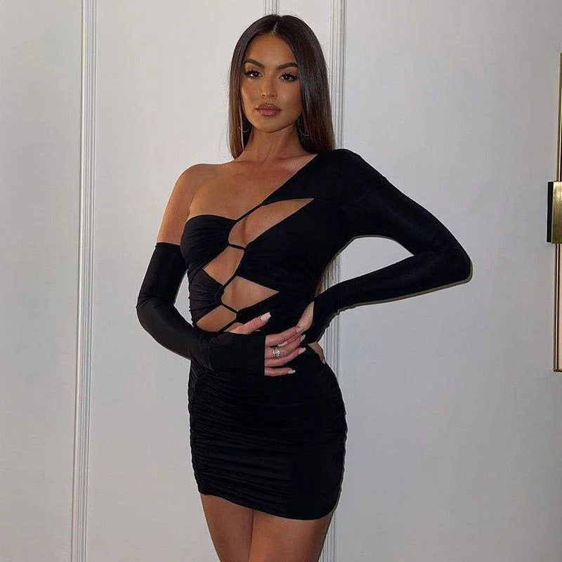 Taffy One Shoulder Asymmetric Cut Out Mini Dress Casual Button-Up Mini Dress