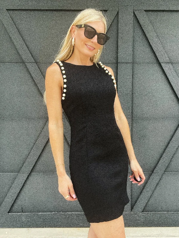 Tweed Pearl Mini Dress In Black Trendy Camisole Mini Dress