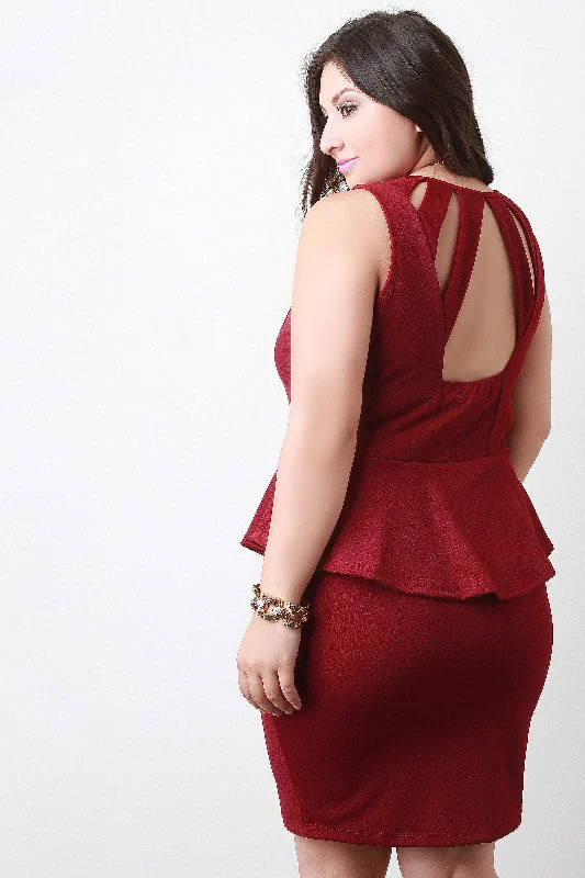 Strappy Back Sleeveless Peplum Bodycon Mini Dress Trendy Mini Dress with Belt
