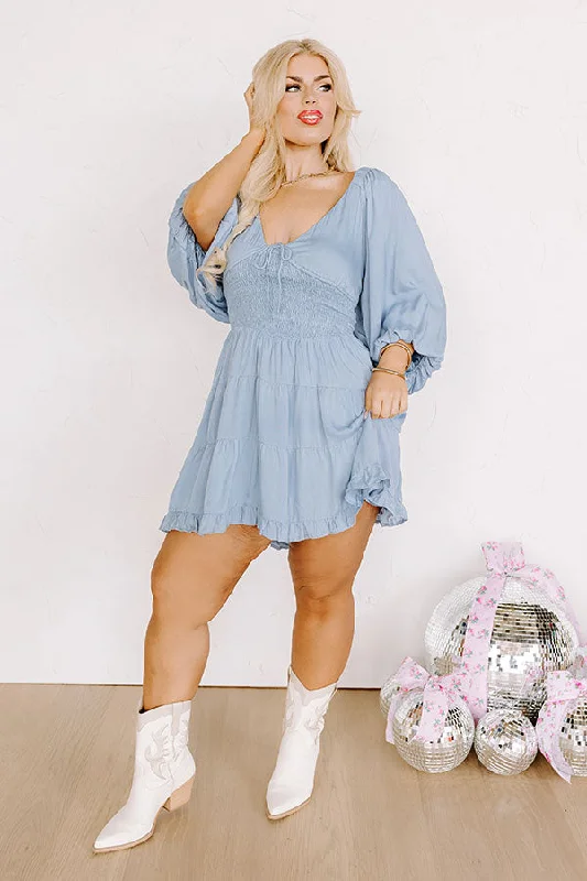 Whispering Muse Smocked Mini Dress In Sky Blue Curves Elegant Lace Mini Dress