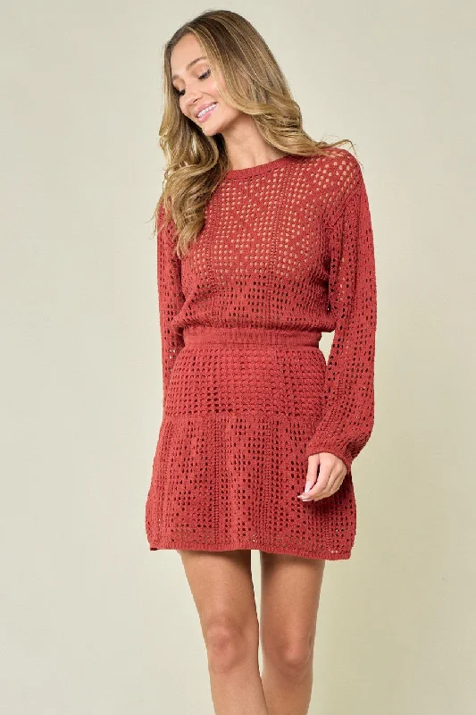 Wine Country Knittted Mini Dress Trendy Floral Mini Dress