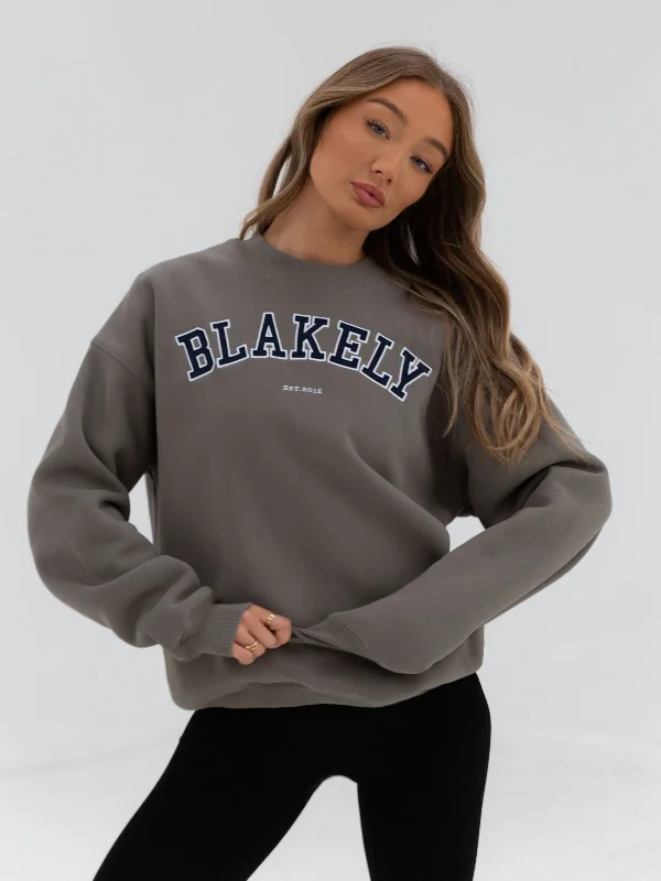 Varsity Oversized Jumper - Safari Green Welt Pockets Slit Pockets Flap Pockets