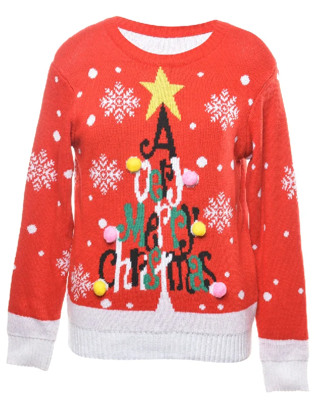 Red Christmas Jumper - M Open Front Closed Front Wrap Front