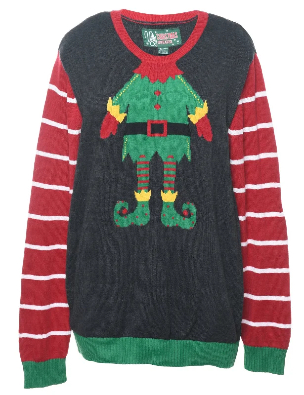 Santa Claus Christmas Jumper - L Elasticated Padded Insulated