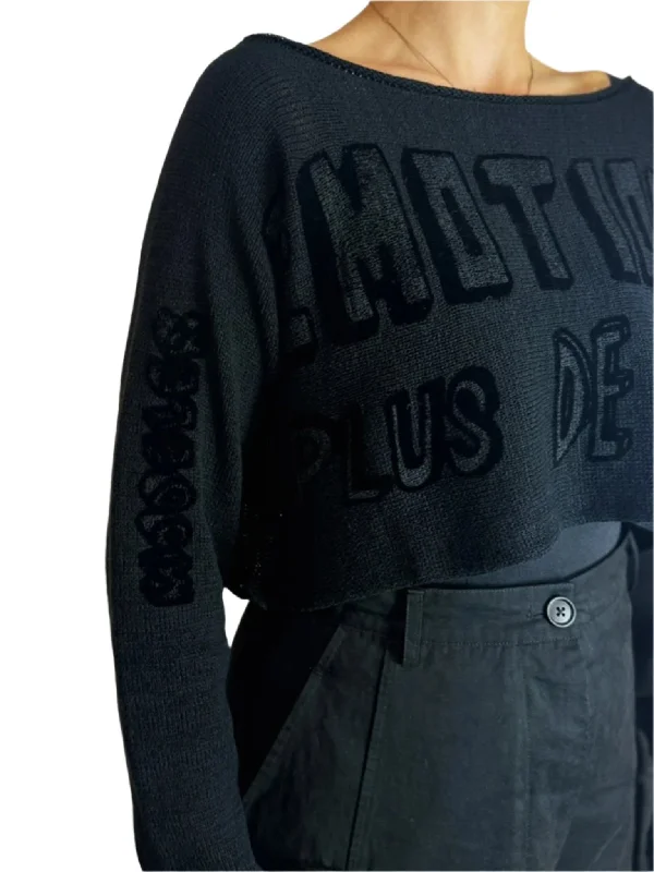 Cropped Boxy Text Print Jumper - 3720706 Velvet Chenille Corduroy