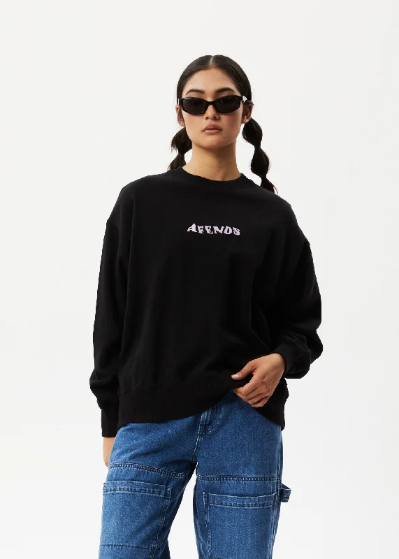 AFENDS Womens Lilah - Crew Neck Jumper - Black Stretchy Elastic Breathable