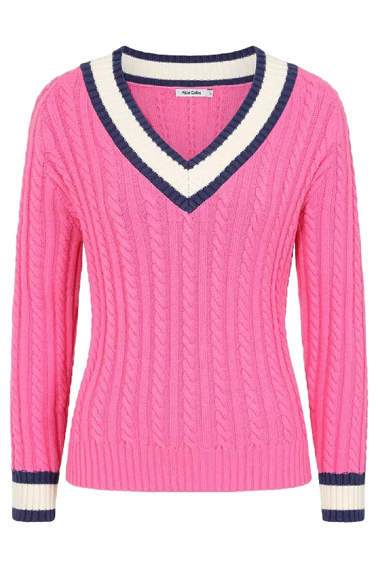 Alice Collins 033A238 Hot Pink Liz V-Neck Jumper Elegant Classic Vintage