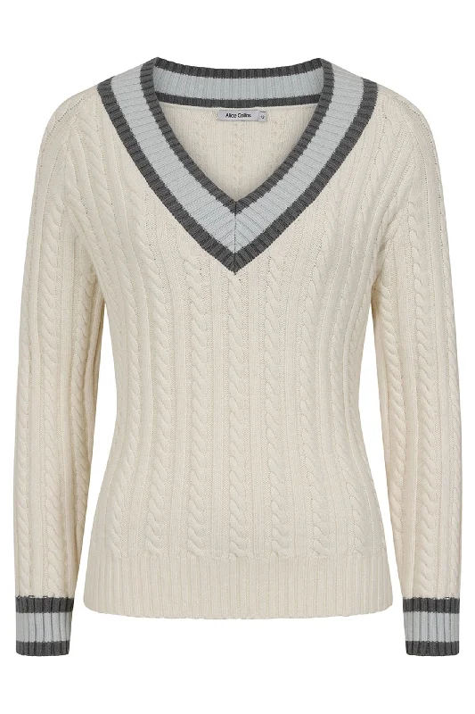Alice Collins 033A238 Wild Oat Beige Liz V-Neck Jumper Fitted Slim Tailored