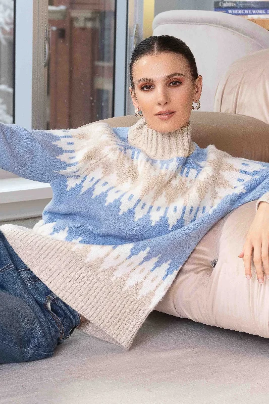 Alison Sheri A44346 Funnel Neck Fair Isle Jumper Fitted Loose Oversized