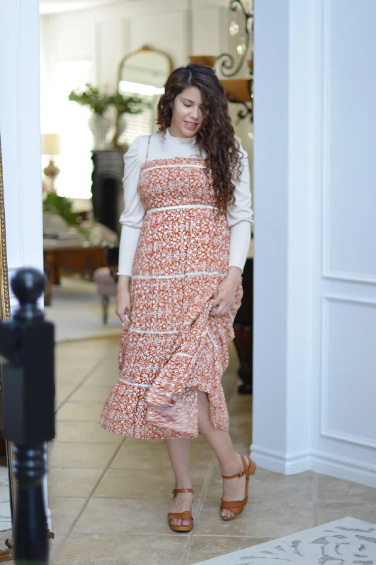 Anna Rust Floral Jumper Tailored Straight A-Line