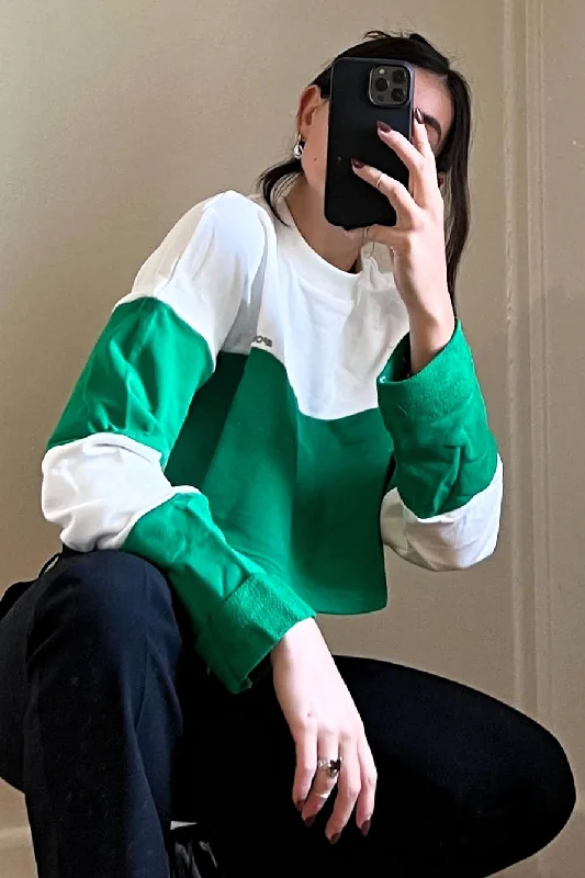 ATOIR SPORTS CLUB Womens Team Player Crop Jumper - White & Kelly Green Handmade Hand-knitted Hand-woven